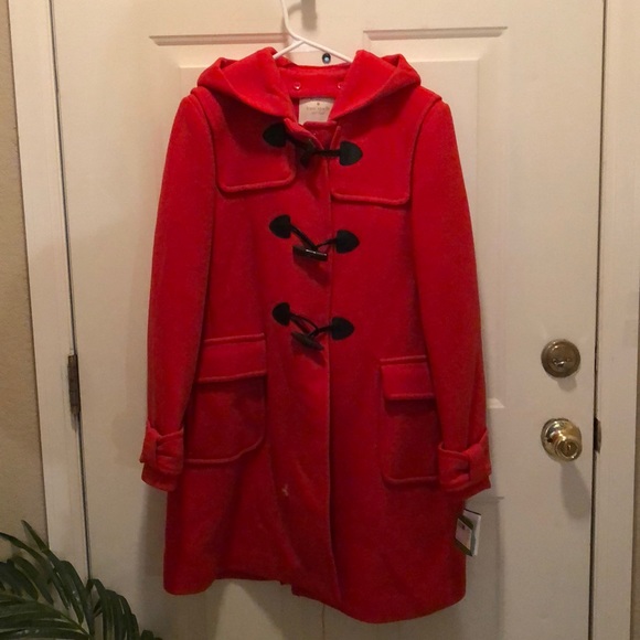 kate spade Jackets & Blazers - NWT Kate Spade Lollipop Red Toggle Coat Size L